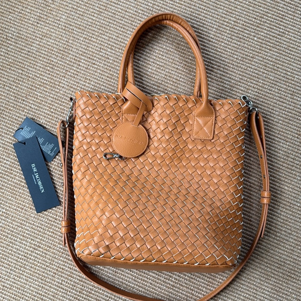 Ilse Jacobsen Orange Woven Faux Leather Mini Tote w/ Crossbody Strap - Picture 4 of 9